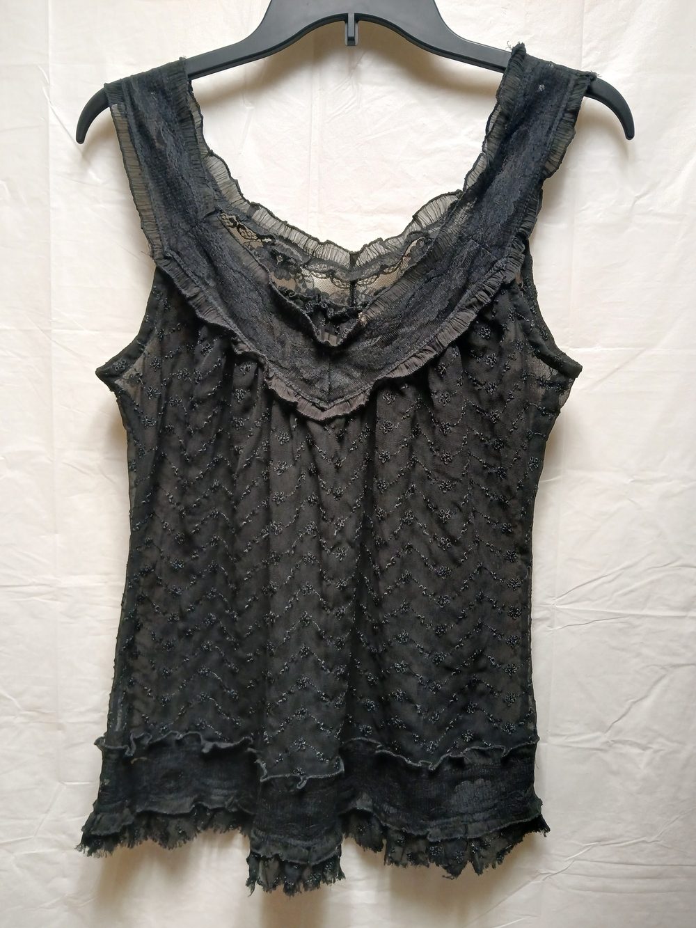 Passport Women's Black Sleeveless Sheer Lace-Trim Camisole